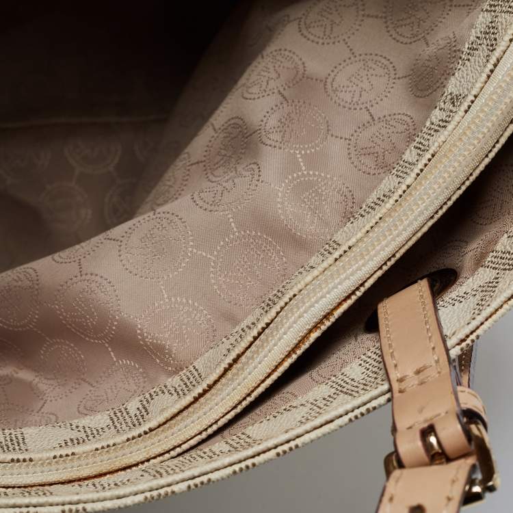 مملوكة مسبقًا MICHAEL Michael Kors Off White/Beige Signature Coated Canvas and Leather Jet Set East West Tote