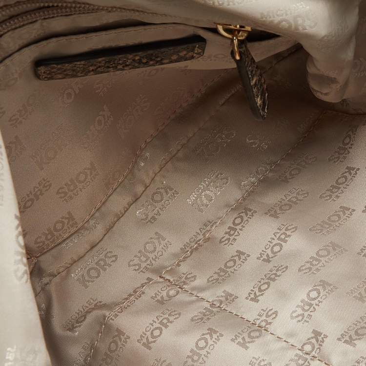 Pre Owned MICHAEL Michael Kors Beige Python Effect Leather Oversized Sloan Chain Clutch