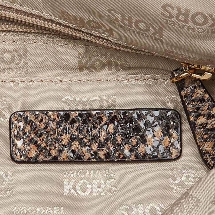 Pre Owned MICHAEL Michael Kors Beige Python Effect Leather Oversized Sloan Chain Clutch