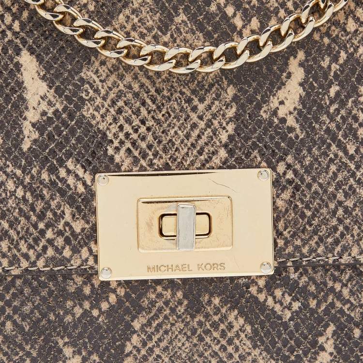Pre Owned MICHAEL Michael Kors Beige Python Effect Leather Oversized Sloan Chain Clutch