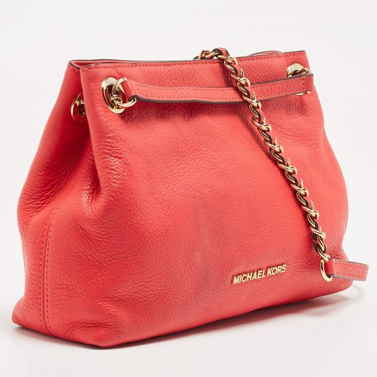 Pre Owned MICHAEL Michael Kors Coral Leather Jet Set Chain Shoulder Bag
