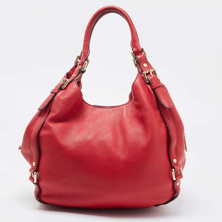 Pre Owned MICHAEL Michael Kors Red Leather Bedford Hobo