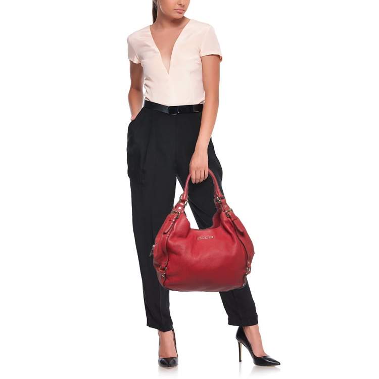 Pre Owned MICHAEL Michael Kors Red Leather Bedford Hobo