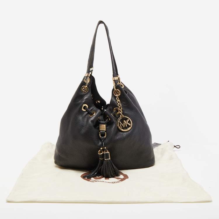Pre Owned MICHAEL Michael Kors Black Soft Leather Camden Drawstring Hobo
