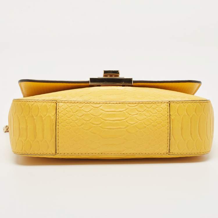 Pre Owned MICHAEL Michael Kors Yellow Python Embossed Leather Flap Shoulder Bag
