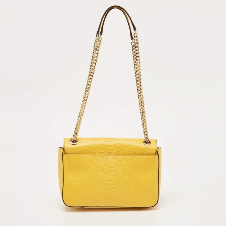 Pre Owned MICHAEL Michael Kors Yellow Python Embossed Leather Flap Shoulder Bag