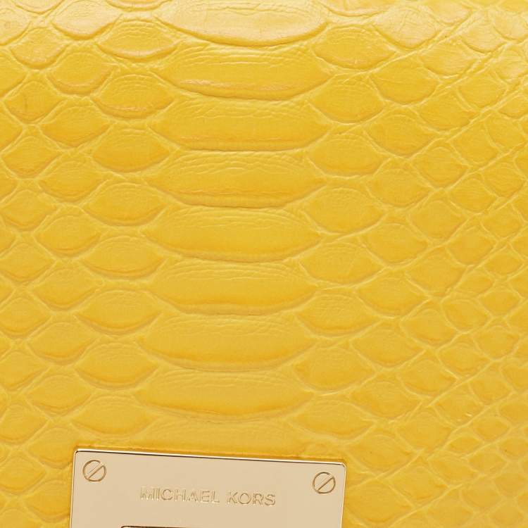 Pre Owned MICHAEL Michael Kors Yellow Python Embossed Leather Flap Shoulder Bag