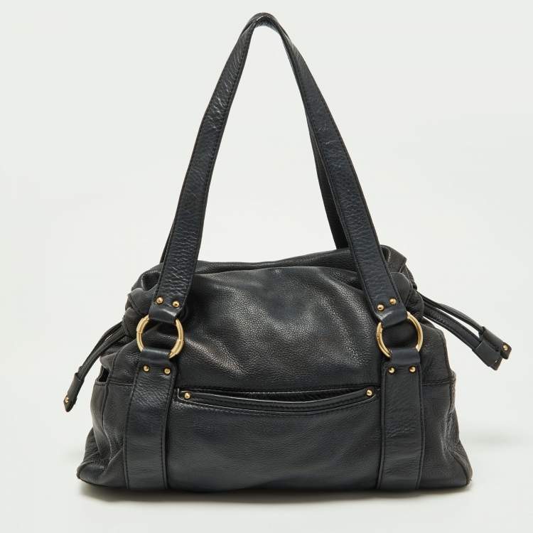 Pre Owned MICHAEL Michael Kors Black Leather Drawstring Shoulder Bag