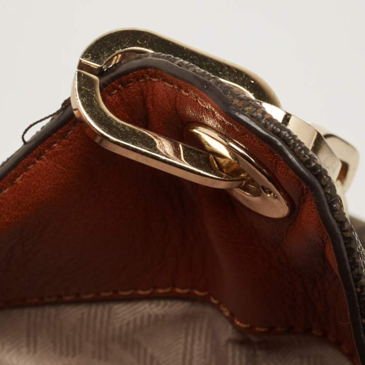 Pre Owned MICHAEL Michael Kors Dark Brown Signature Coated Canvas and Leather Fulton Hobo