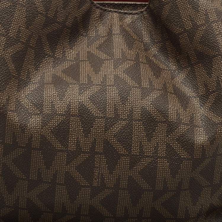 Pre Owned MICHAEL Michael Kors Dark Brown Signature Coated Canvas and Leather Fulton Hobo