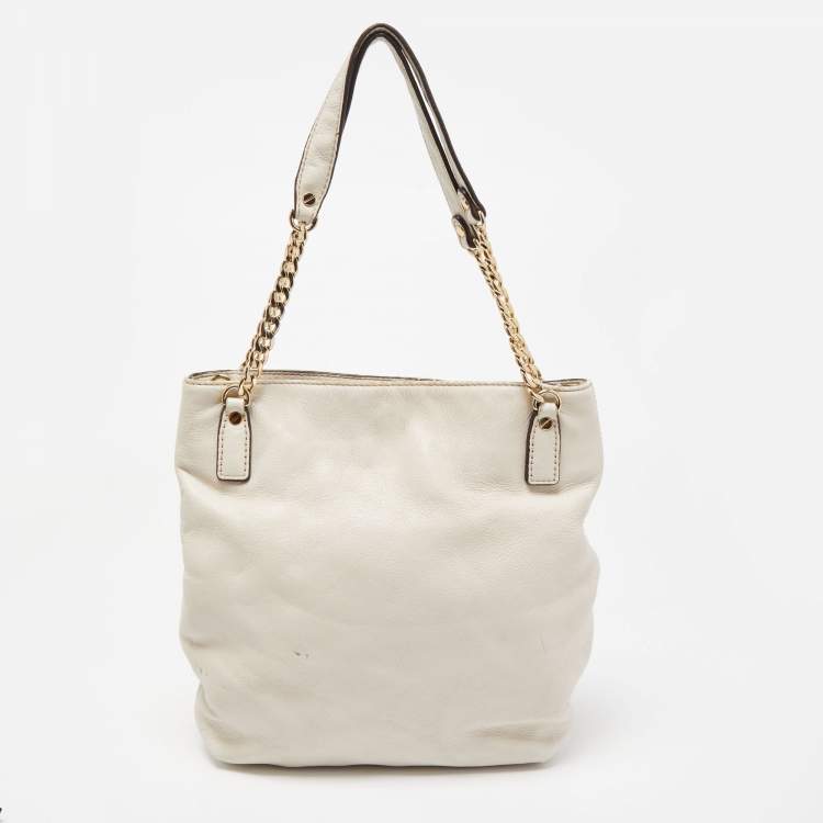 Pre Owned MICHAEL Michael Kors Off White Leather Charm Shoulder Bag