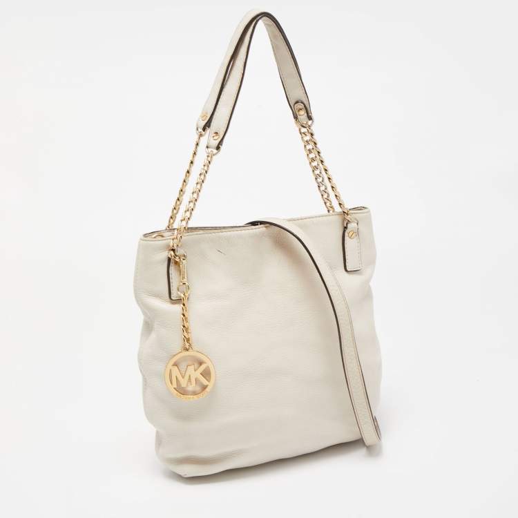 Pre Owned MICHAEL Michael Kors Off White Leather Charm Shoulder Bag