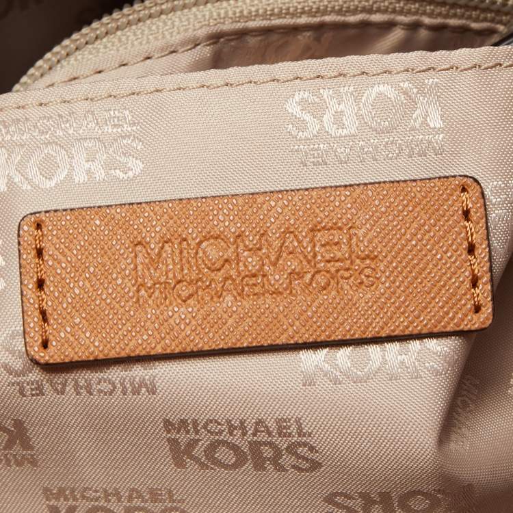 Pre Owned MICHAEL Michael Kors Vanilla/Brown Signature Coated Canvas and Leather Tote