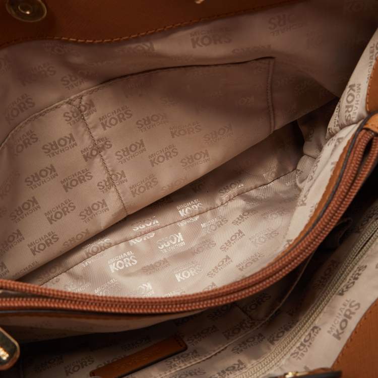 Pre Owned MICHAEL Michael Kors Vanilla/Brown Signature Coated Canvas and Leather Tote