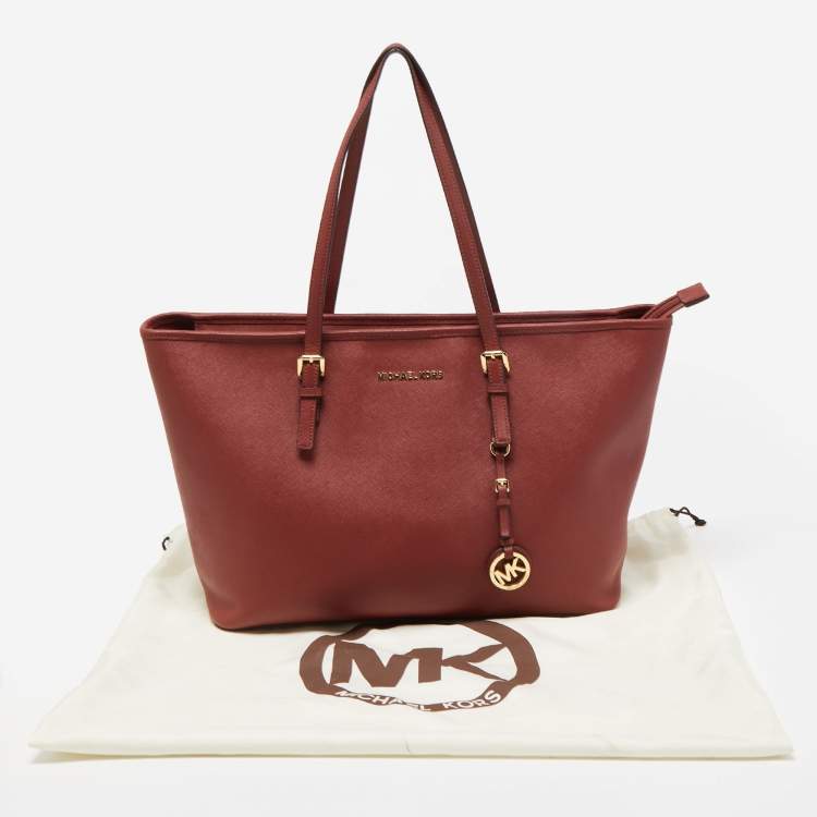 Pre Owned MICHAEL Michael Kors Brown Leather Large Jet Set Travel Tote