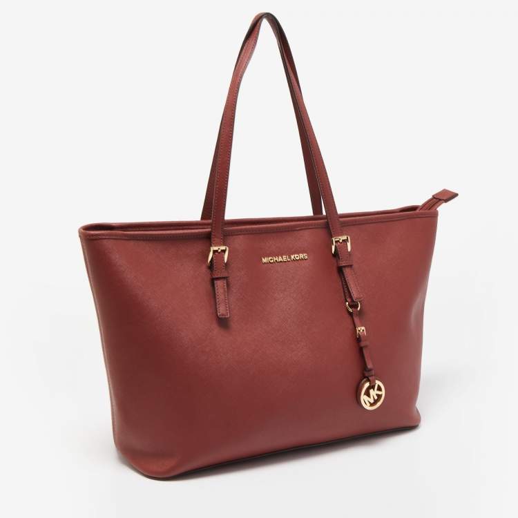 Pre Owned MICHAEL Michael Kors Brown Leather Large Jet Set Travel Tote