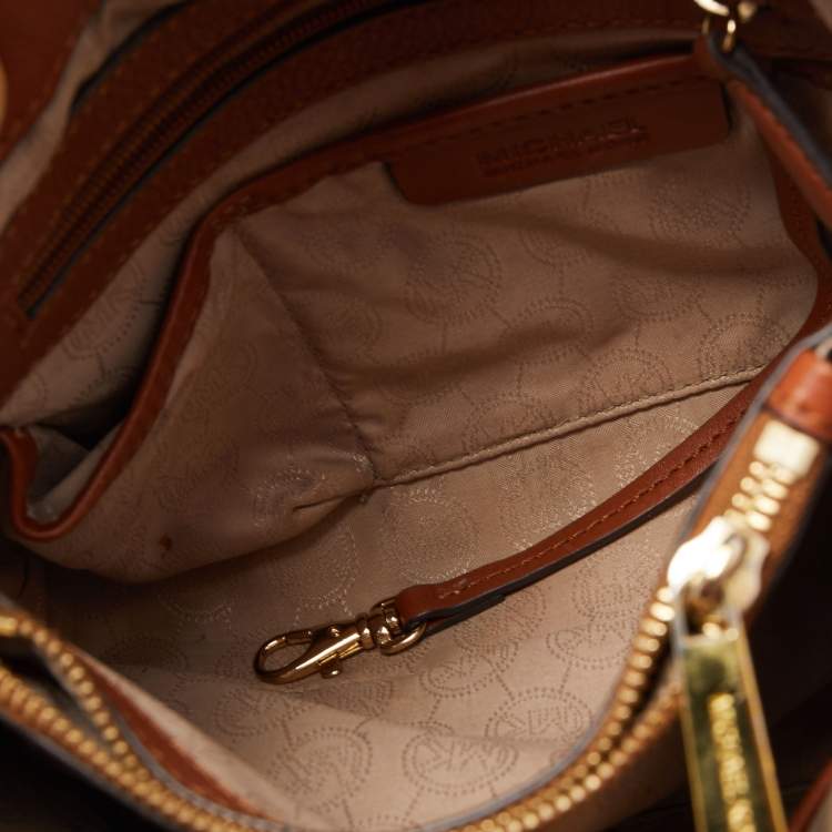 Pre Owned MICHAEL Michael Kors White/Brown Signature Coated and Leather Canvas Cynthia Tote