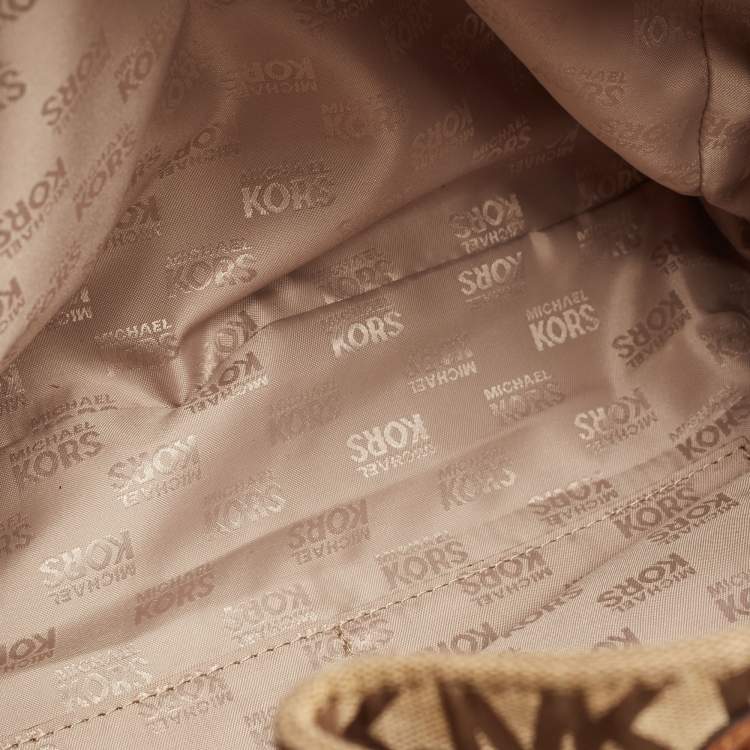 Pre Owned MICHAEL Michael Kors Beige/Brown Signature Canvas and Leather Sided Pocket Bag