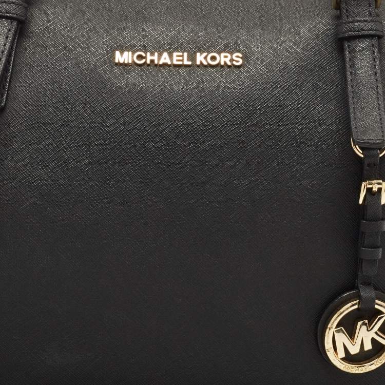 Pre Owned MICHAEL Michael Kors Black Saffiano Leather Jet Set Top Zip Tote
