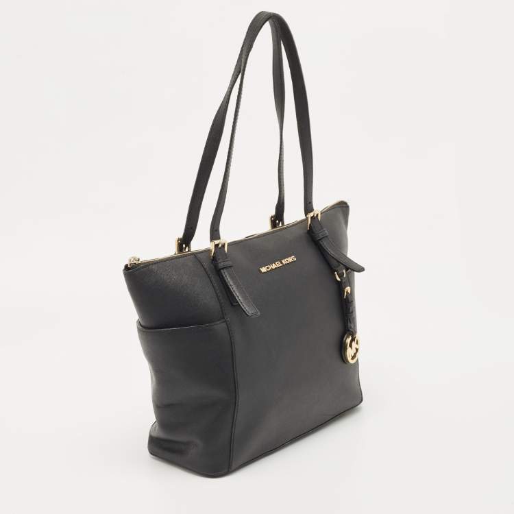 Pre Owned MICHAEL Michael Kors Black Saffiano Leather Jet Set Top Zip Tote