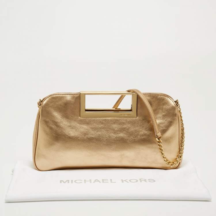Pre Owned MICHAEL Michael Kors Gold Leather Berkley Chain Clutch