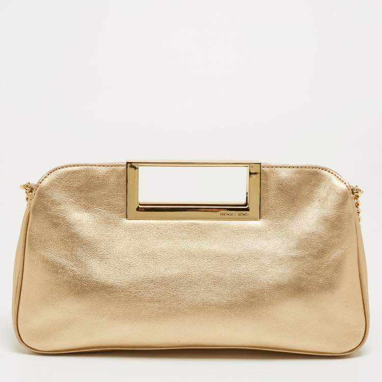 Pre Owned MICHAEL Michael Kors Gold Leather Berkley Chain Clutch