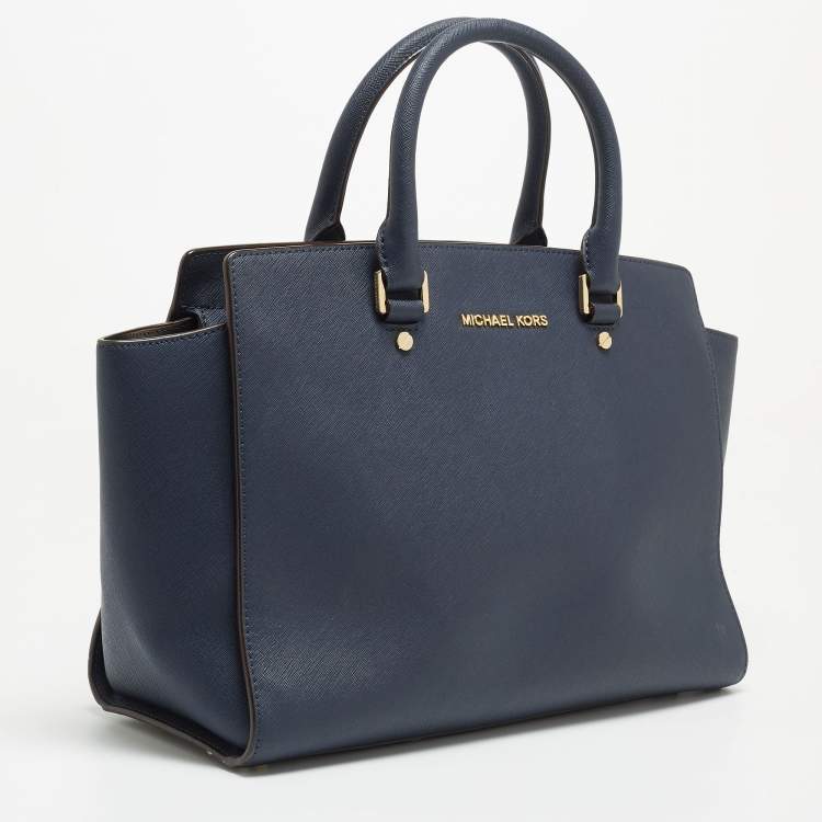 Pre Owned MICHAEL Michael Kors Dark Blue Leather Large Selma Satchel