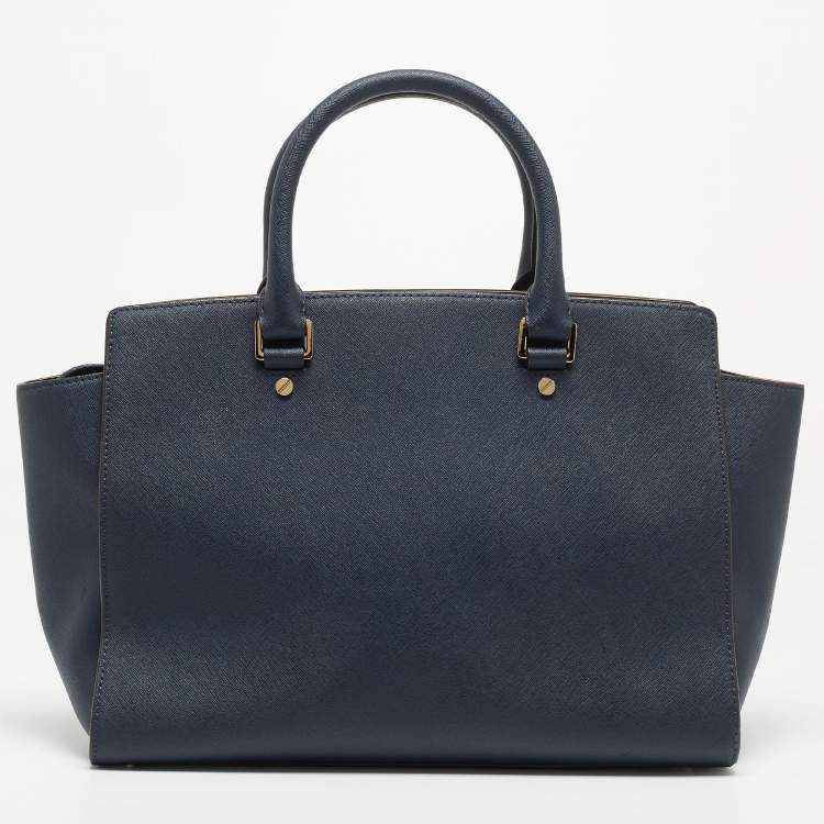 Pre Owned MICHAEL Michael Kors Dark Blue Leather Large Selma Satchel