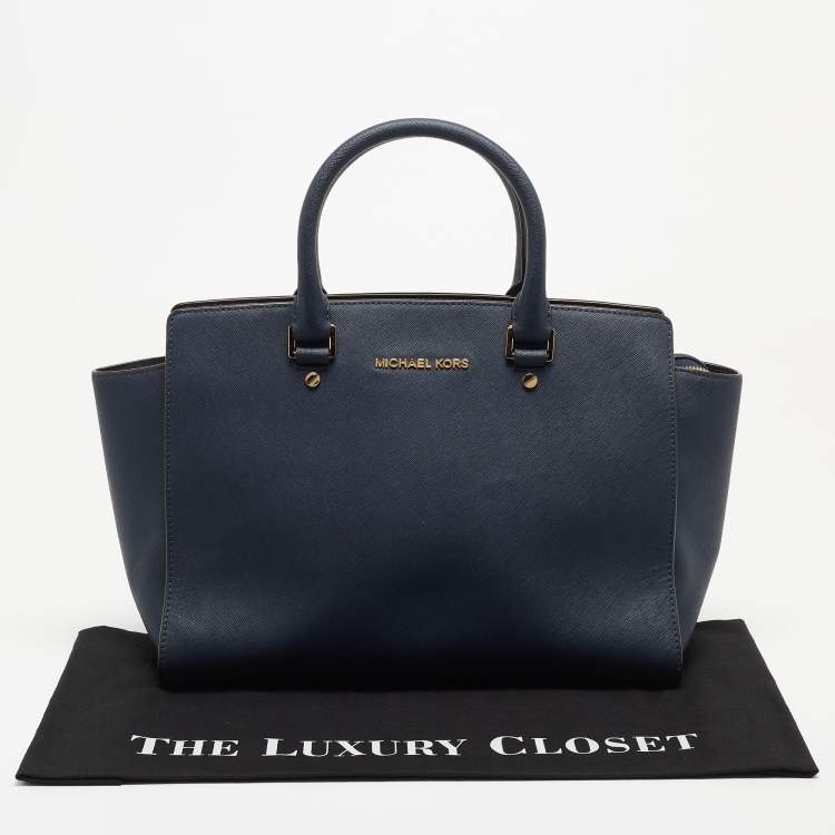 Pre Owned MICHAEL Michael Kors Dark Blue Leather Large Selma Satchel