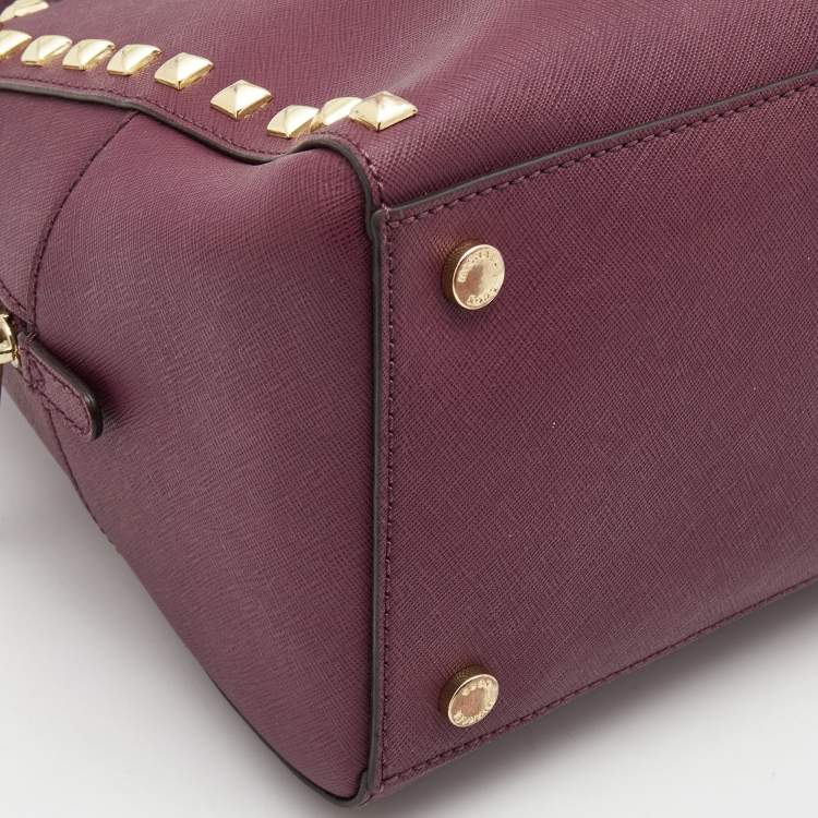 Pre Owned MICHAEL Michael Kors Purple Saffiano Leather Small Studded Sandrine Satchel