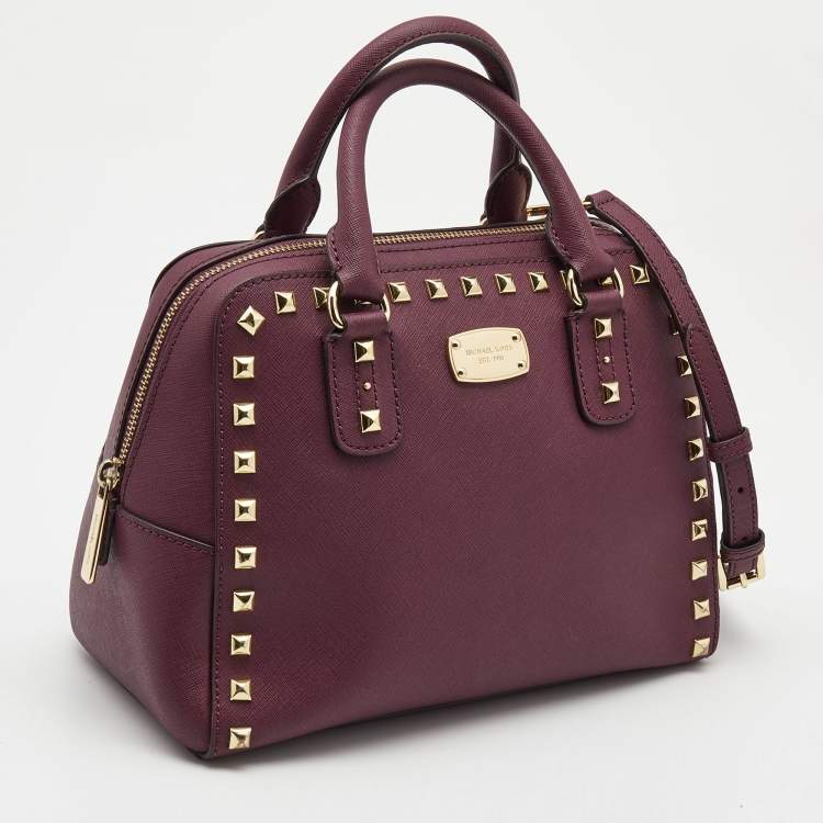 Pre Owned MICHAEL Michael Kors Purple Saffiano Leather Small Studded Sandrine Satchel