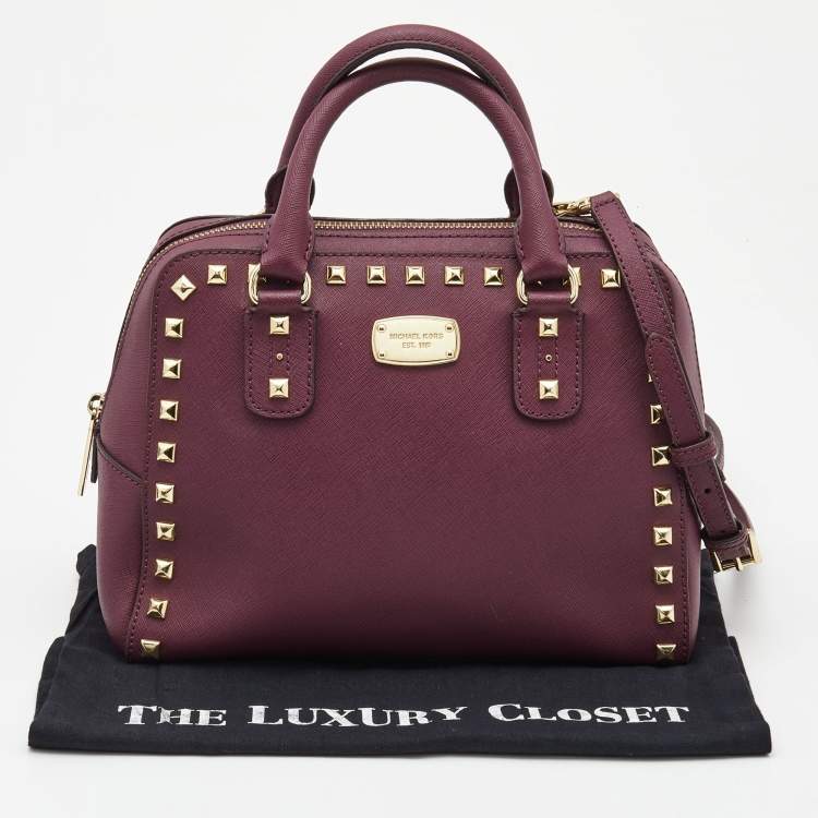 Pre Owned MICHAEL Michael Kors Purple Saffiano Leather Small Studded Sandrine Satchel