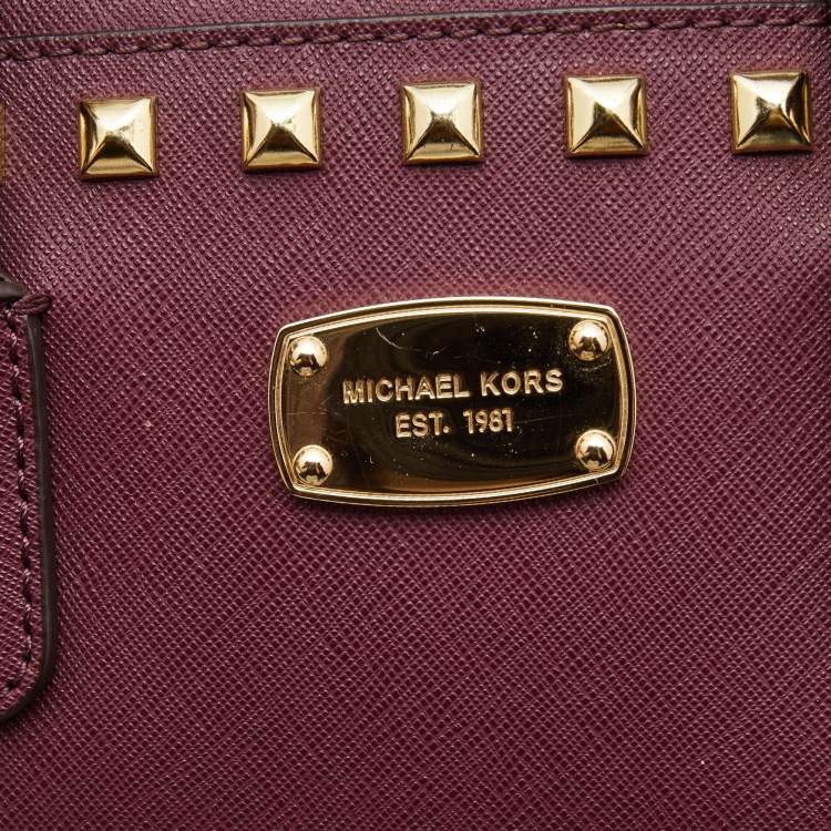 Pre Owned MICHAEL Michael Kors Purple Saffiano Leather Small Studded Sandrine Satchel