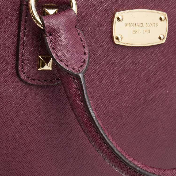 Pre Owned MICHAEL Michael Kors Purple Saffiano Leather Small Studded Sandrine Satchel