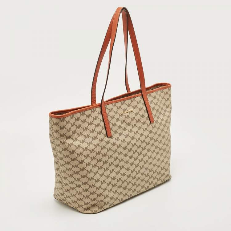 Pre Owned MICHAEL Michael Kors Orange/Beige Signature Emery Tote