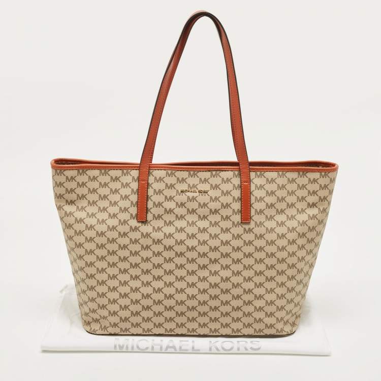Pre Owned MICHAEL Michael Kors Orange/Beige Signature Emery Tote