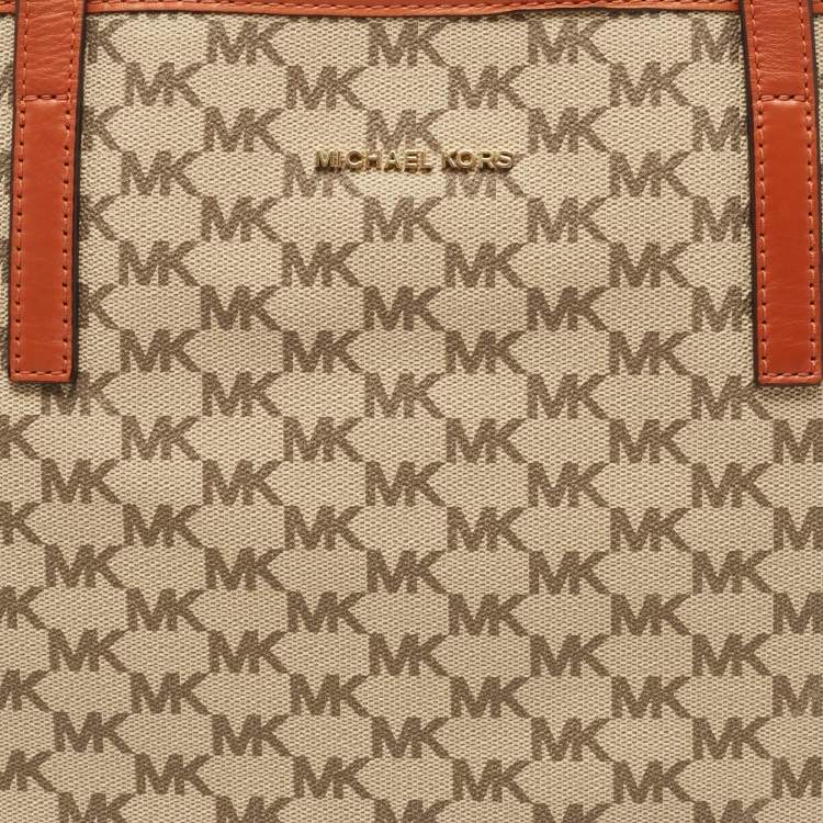 Pre Owned MICHAEL Michael Kors Orange/Beige Signature Emery Tote
