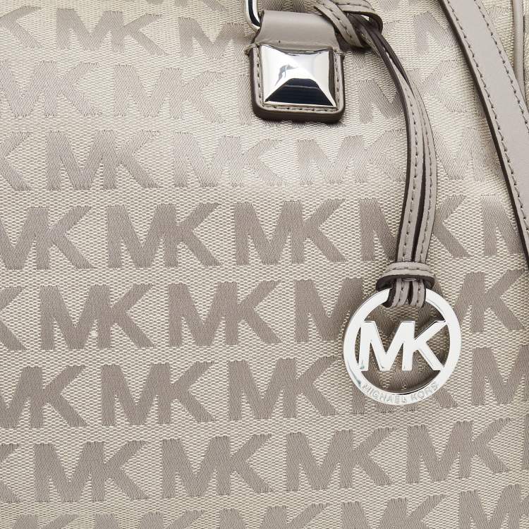 Pre Owned MICHAEL Michael Kors Grey Signature Coated Canvas and Leather Grayson Boston Bag