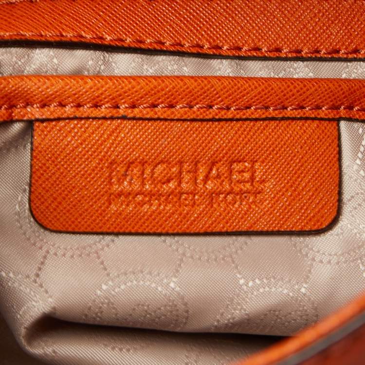 Pre Owned MICHAEL Michael Kors Orange Leather Studded Large North South Hamilton Tote