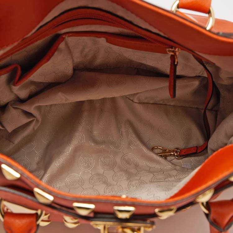 Pre Owned MICHAEL Michael Kors Orange Leather Studded Large North South Hamilton Tote