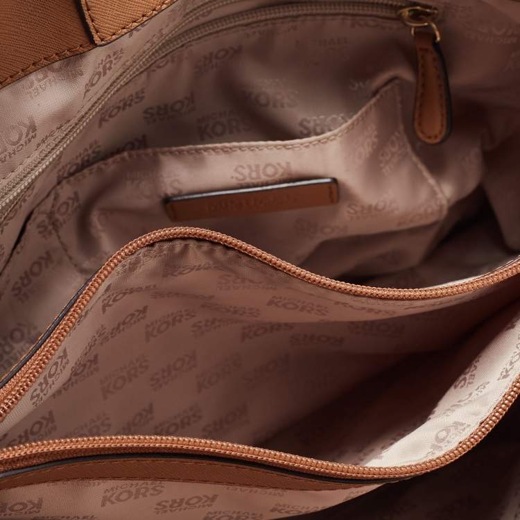 مملوكة مسبقًا MICHAEL Michael Kors White/Brown Signature Coated Canvas and Leather Tote