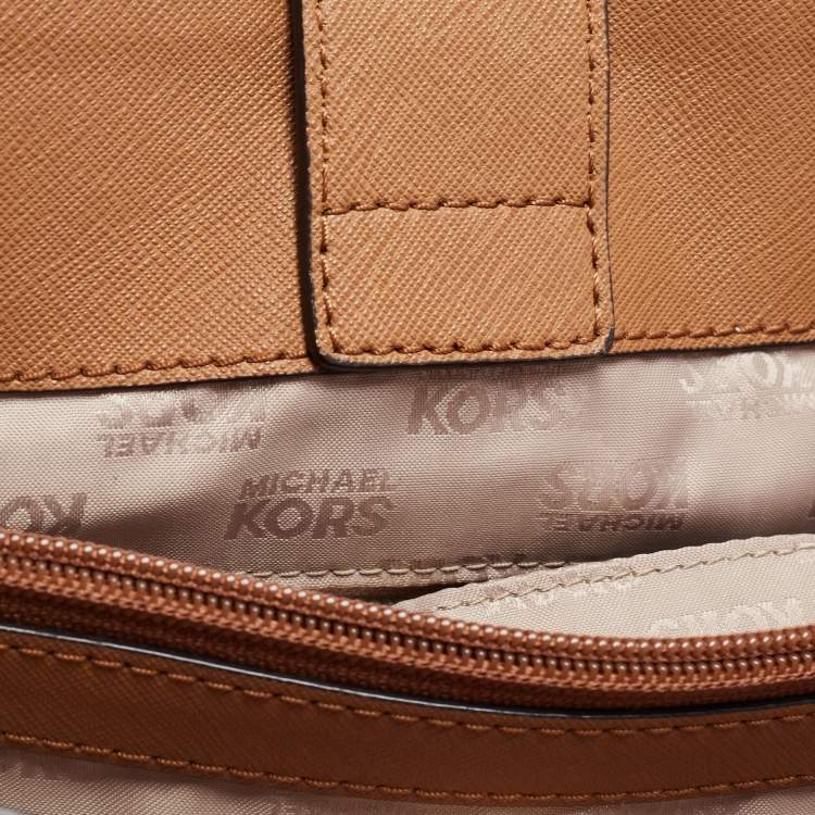 مملوكة مسبقًا MICHAEL Michael Kors White/Brown Signature Coated Canvas and Leather Tote