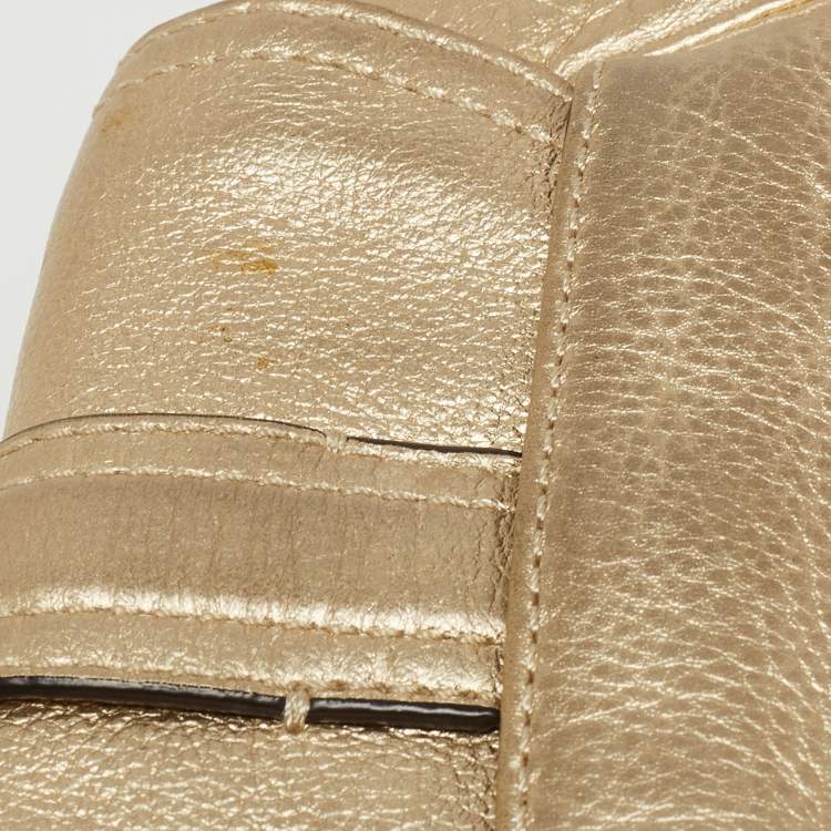 Pre Owned MICHAEL Michael Kors Gold Leather Bridgette Crossbody Bag