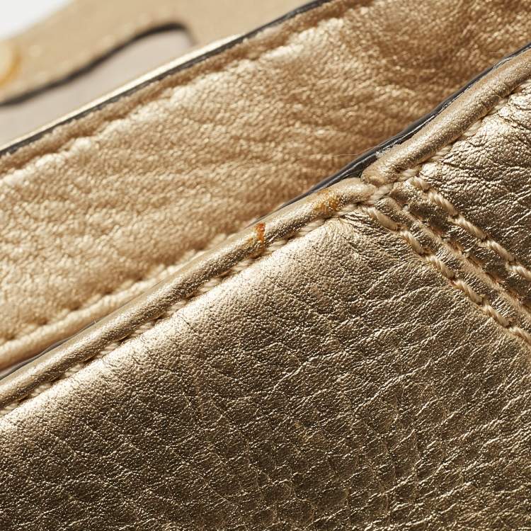 Pre Owned MICHAEL Michael Kors Gold Leather Bridgette Crossbody Bag