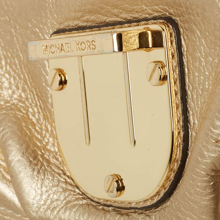 Pre Owned MICHAEL Michael Kors Gold Leather Bridgette Crossbody Bag