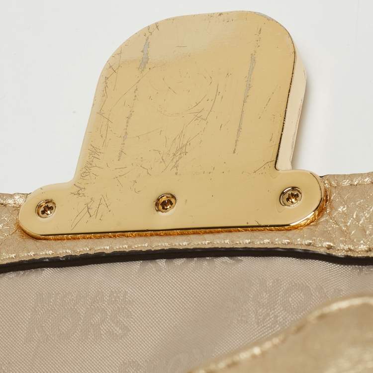 Pre Owned MICHAEL Michael Kors Gold Leather Bridgette Crossbody Bag