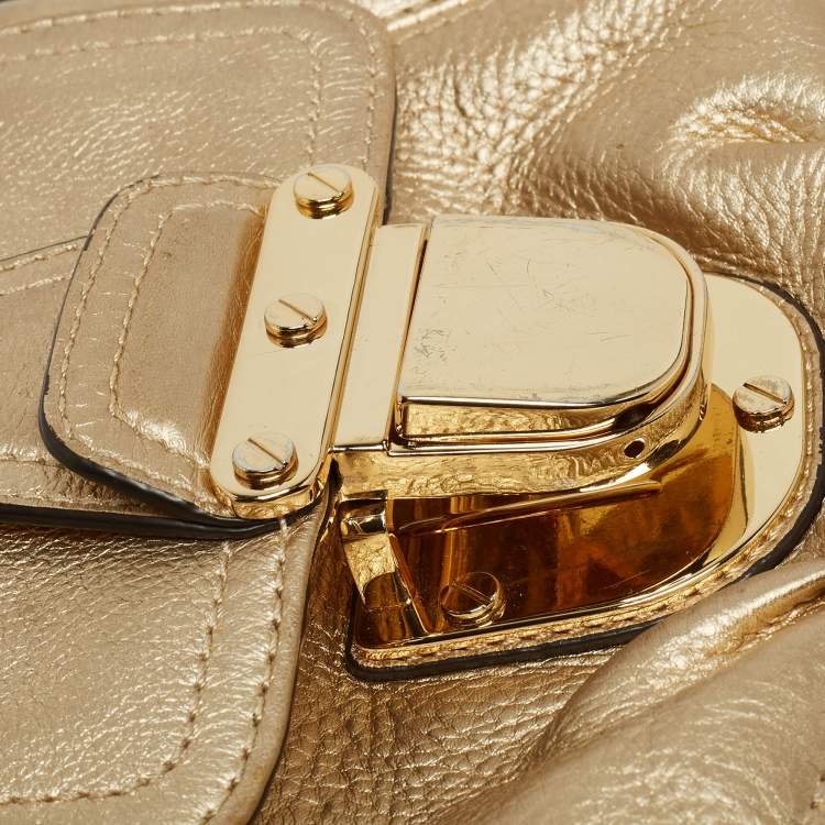 Pre Owned MICHAEL Michael Kors Gold Leather Bridgette Crossbody Bag