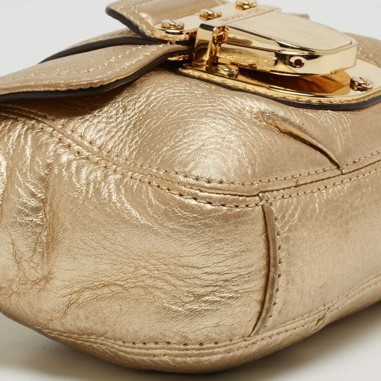 Pre Owned MICHAEL Michael Kors Gold Leather Bridgette Crossbody Bag