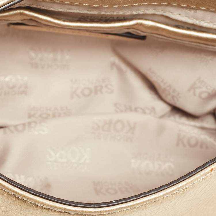 Pre Owned MICHAEL Michael Kors Gold Leather Bridgette Crossbody Bag