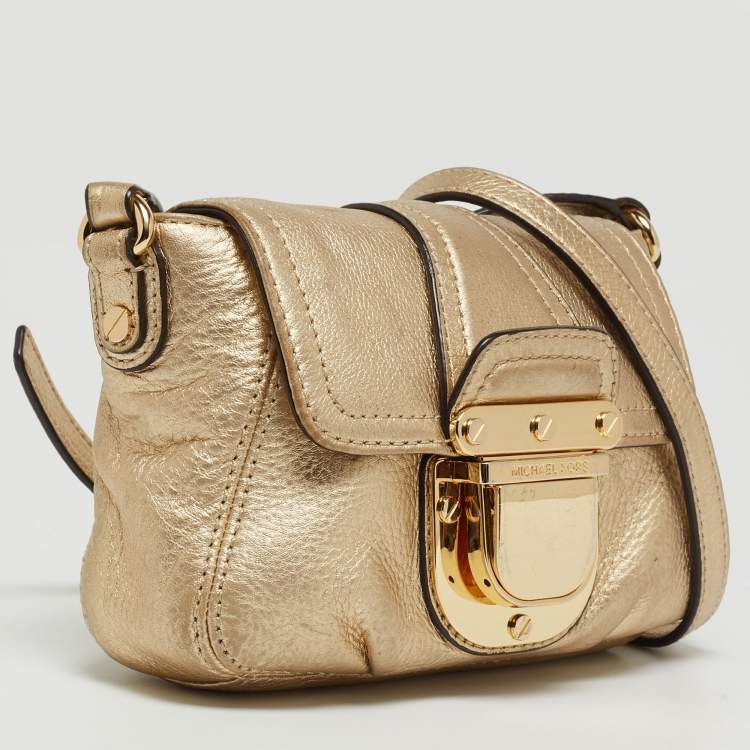 Pre Owned MICHAEL Michael Kors Gold Leather Bridgette Crossbody Bag